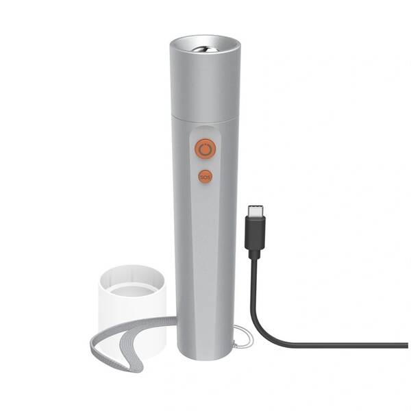 Lampáš Hama FL350-C, nabíjací, 350 lm / 100 m, 4 režimy + SOS, kábel strieborná

