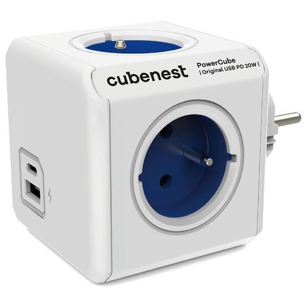 Rozbočovacia zásuvka Cubenest Powercube Original USB PD 20W, USB, USB-C, 4x zásuvka biela/modrá

