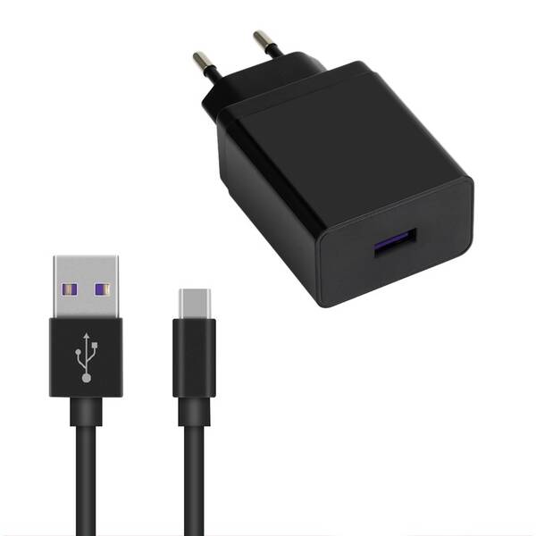 Nabíjačka do siete WG 1xUSB, QC 3.0, 22,5W + USB-C kabel čierna

