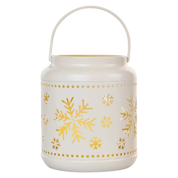 LED dekorácie EMOS lampáš s vločkami kovová biela, 14 cm, 3x AAA, vnútorná, vintage 

