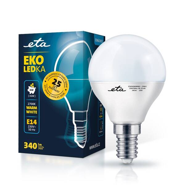LED žiarovka ETA EKO LEDka mini globe 4W, E14, teplá biela 

