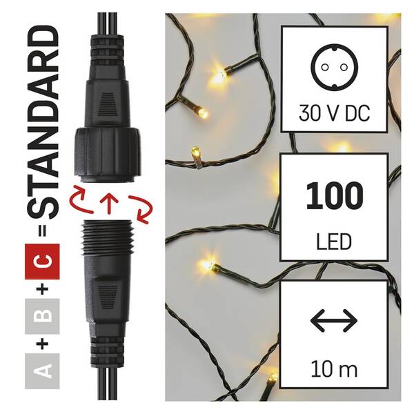 Spojovacia reťaz EMOS 50 LED Standard, 5 m, vonkajšia aj vnútorná, teplá biela, časovač 

