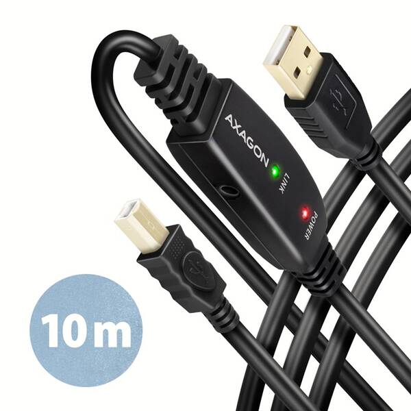 Kábel Axagon USB 2.0 A-M -> B-M aktívny prepojovací kábel, 10m čierna

