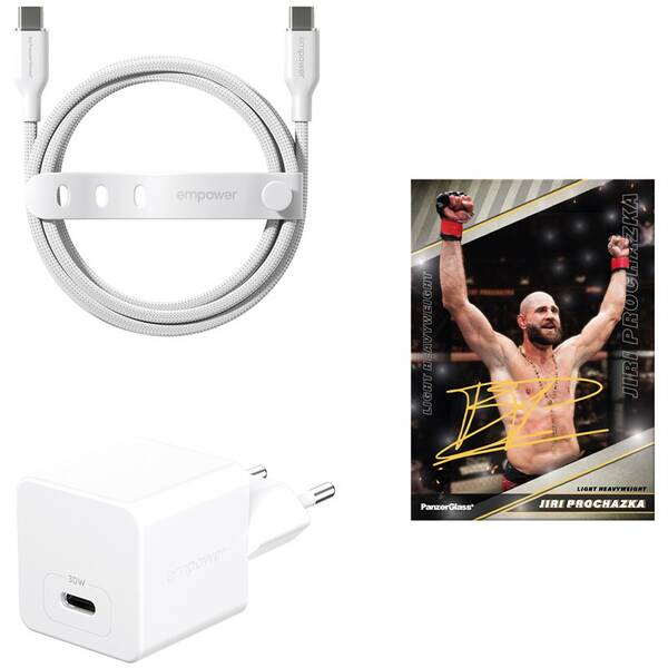 Nabíjačka do siete PanzerGlass empower GaN 30W + kábel USB-C 2m + kartička BJP biela

