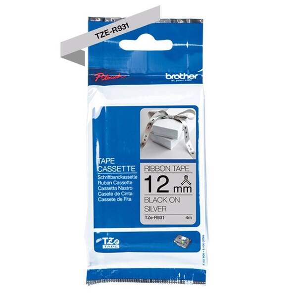 Papierový štítok Brother TZE-R931 čierna na strieborné, 12 mm 

