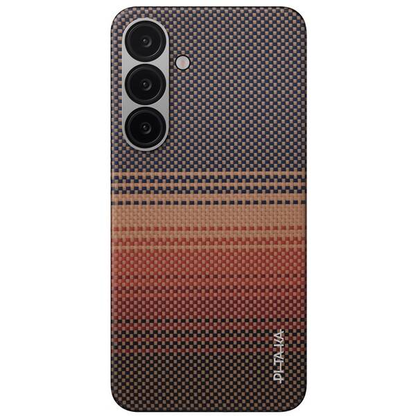 Kryt na mobil Pitaka Tactile Woven, Sunset na Samsung Galaxy S25 čierny/oranžový

