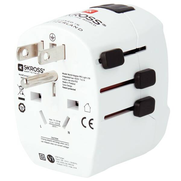 Cestovný adaptér SKROSS PRE Light USB World, UK+USA+Austrália/Čína, 2x USB-A, vr. adaptéra 

