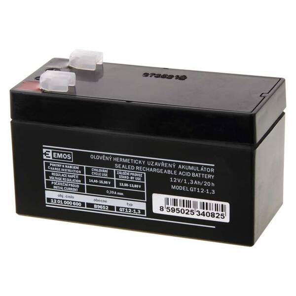 Olovený akumulátor EMOS bezúdržbový 12 V/1,3 Ah, faston 4,7 mm 

