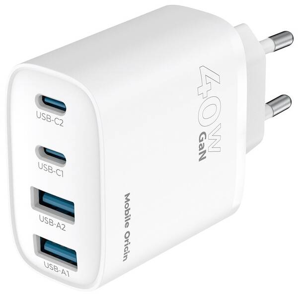 Nabíjačka do siete Mobile Origin GaN 40W 2xUSB-C/2xUSB-A biela

