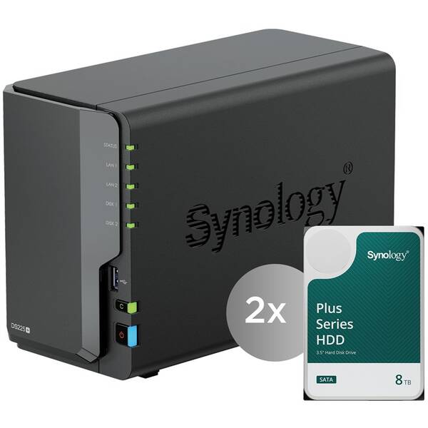 Sieťové úložisko Synology DS225+ vrátane 2ks HDD 8TB čierne

