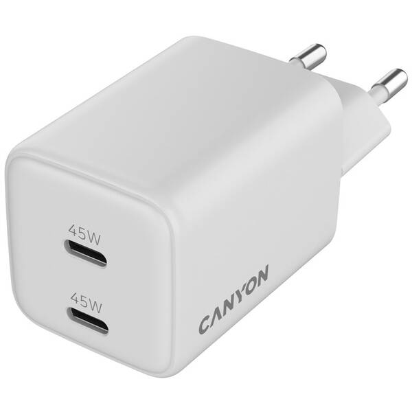 Nabíjačka do siete Canyon GaN 2xUSB-C 45 W biela

