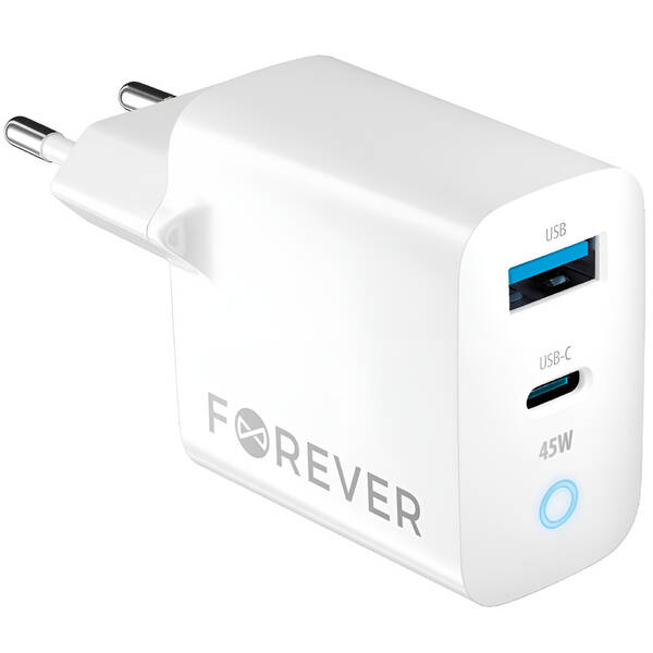 Nabíjačka do siete Forever GaN TC-06-45AC PD QC 1x USB-C, 1x USB, 45W biela

