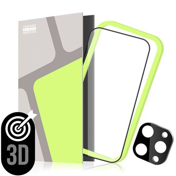 Tvrdené sklo Tempered Glass Protector 3D na Apple iPhone 16 Pro + sklo na čočku čierne

