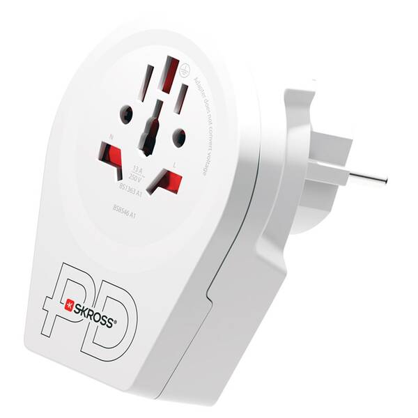 Cestovný adaptér SKROSS Europe USB A+C, 20W, pre cudzincov v SR, typ E/F biely

