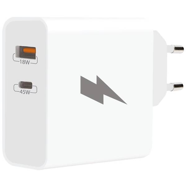 Nabíjačka do siete WG USB-C PD45W/USB-A QC3.0 18W biela

