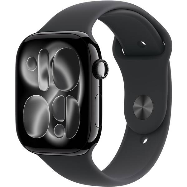 Inteligentné hodinky Apple GPS + Cellular 42mm klavírno čierny hliník - čierny športový remienok - S/M 

