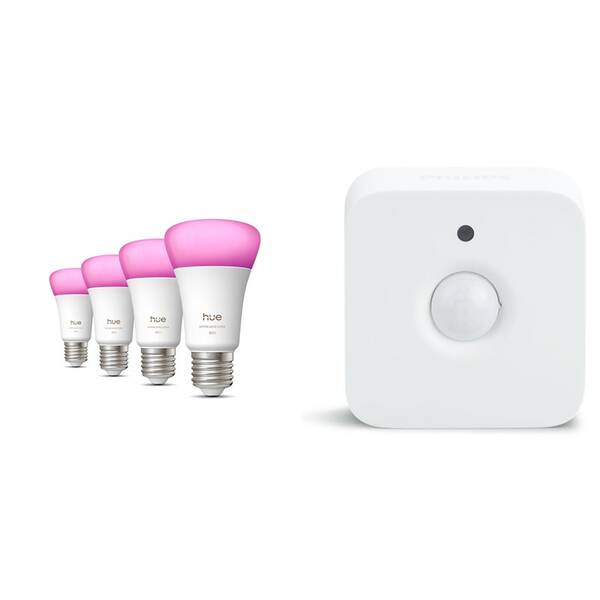 Inteligentná žiarovka Philips Bluetooth, E27, 810 lm, White and Color Ambiance (4 ks) + Senzor Philips Hue pohybový 

