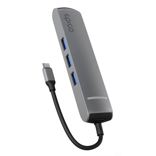 USB Hub Epico 6in1 Slim 8K USB-C/1× USB-C, HDMI, 3× USB 3.0 sivý

