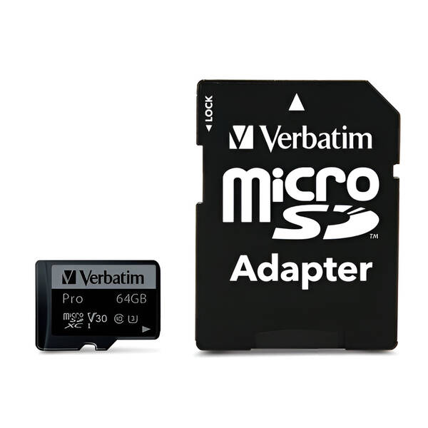 Pamäťová karta Verbatim microSDXC 64GB UHS-I V30 U3 (90R/45W) + adaptér 

