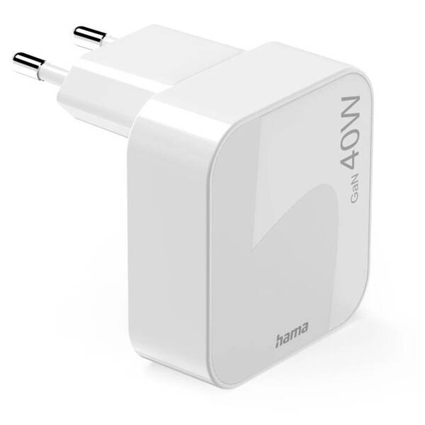 Nabíjačka do siete Hama GaN, 2x USB-C PD/QC 40 W biela

