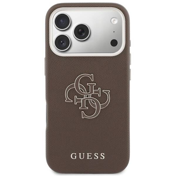 Kryt na mobil Guess PU Resin Logo na Apple iPhone 17 Pro Max hnedý

