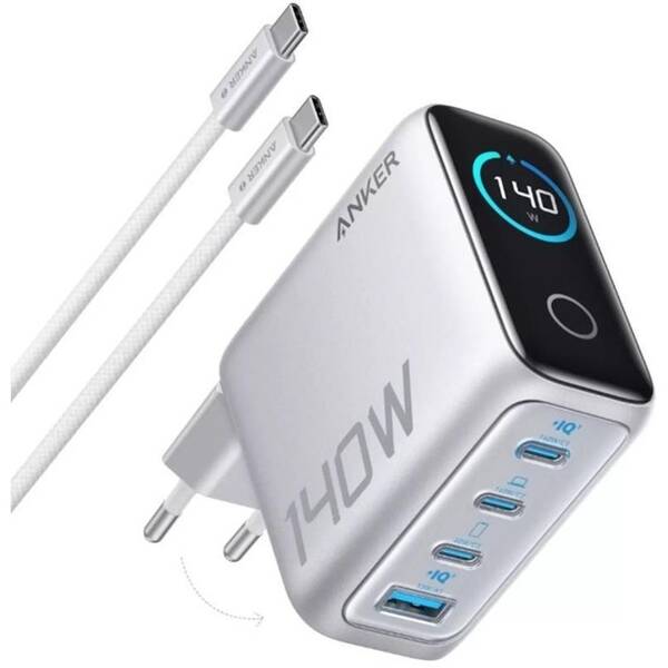Nabíjačka do siete Anker 140W, 3xUSB-C/1x USB-A strieborná

