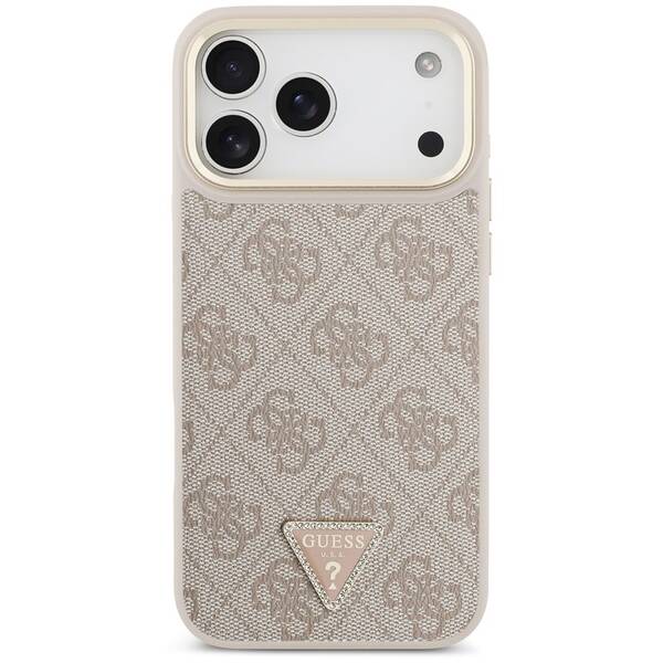Kryt na mobil Guess PU Leather 4G Triangle Logo Gold Frame MagSafe na Apple iPhone 17 Pro Max ružový

