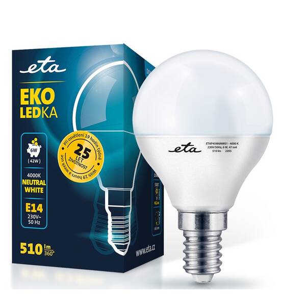 LED žiarovka ETA EKO LEDka mini globe 6W, E14, neutrálna biela 

