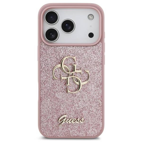 Kryt na mobil Guess Fixed Glitter 4G Metal Logo na Apple iPhone 18 Pro ružový

