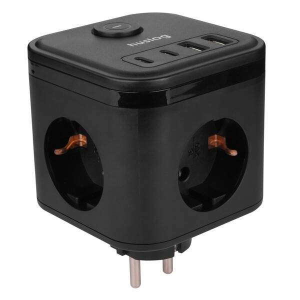 Rozbočovacia zásuvka Huslog 15W 3xzásuvka, 2xUSB-C, 2xUSB, 1x vypínač čierny

