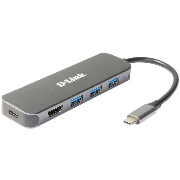 USB Hub D-Link 5v1 z USB-C na HDMI a funkciou Power Delivery sivý

