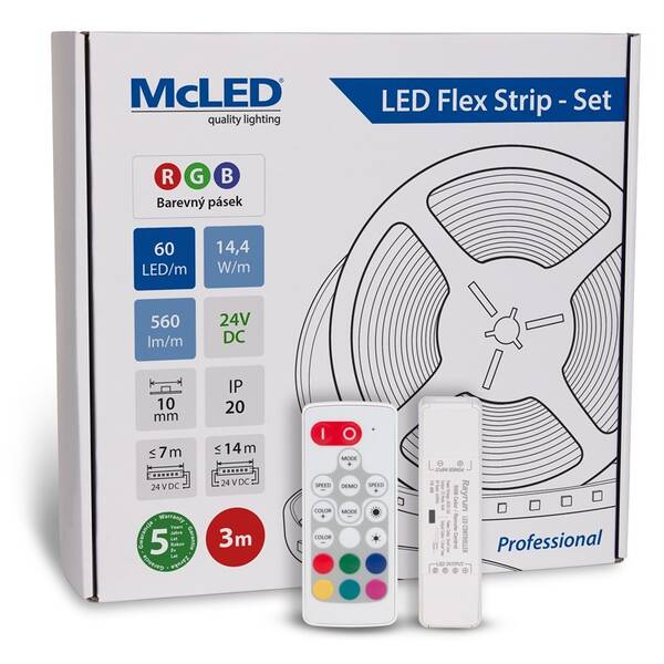 LED pásik McLED s ovládáním Nano - sada 3 m - Professional, 60 LED/m, RGB, 560 lm/m, vodič 3 m 

