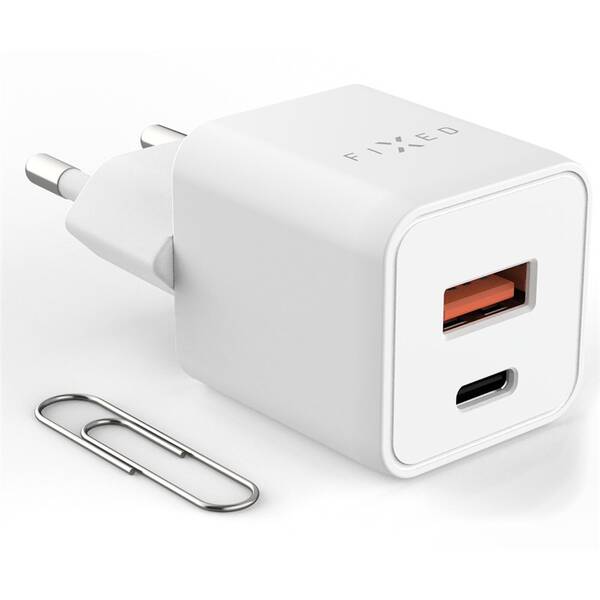 Nabíjačka do siete FIXED GaN Mini s USB-C, USB, 30W biely

