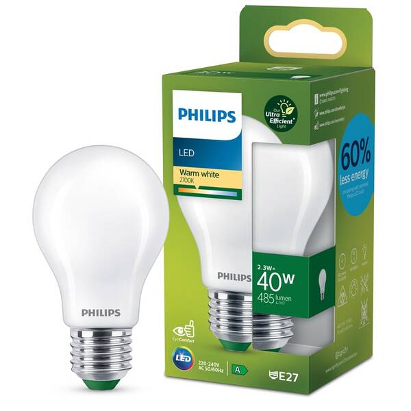 LED žiarovka Philips 40W, A60, E27, teplá bílá 

