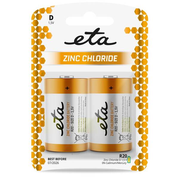 Batéria zinkochloridová ETA D, R20, blister 2ks 

