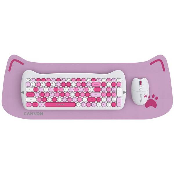Klávesnica s myšou Canyon Kitty edícia HSET-W6 bezdrôtový set + podložka, CZ layout ružová

