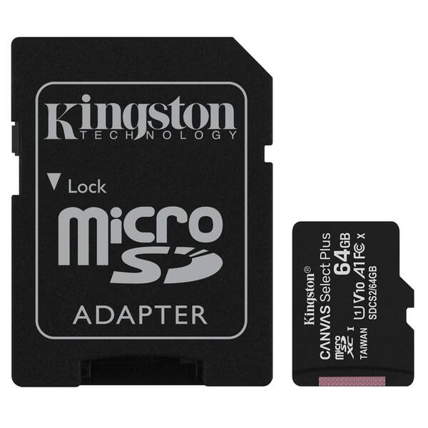Pamäťová karta Kingston MicroSDXC 64GB UHS-I U1 (100R/10W) + adapter 

