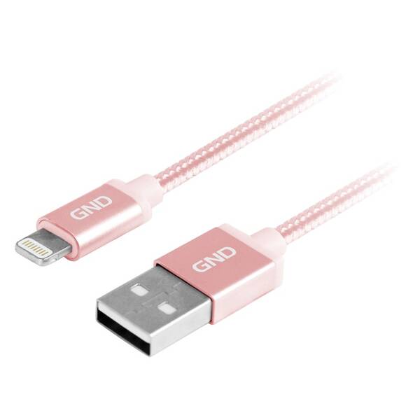 Kábel GND USB / lightning MFI, 1m, opletený ružový

