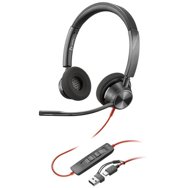 Headset HP Poly Blackwire 3320 MS, USB-C/A adaptér, stereo čierny

