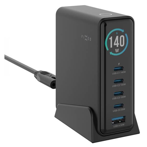 Dokovacia stanica FIXED s displejom, 4x USB-C,USB, 140W čierny

