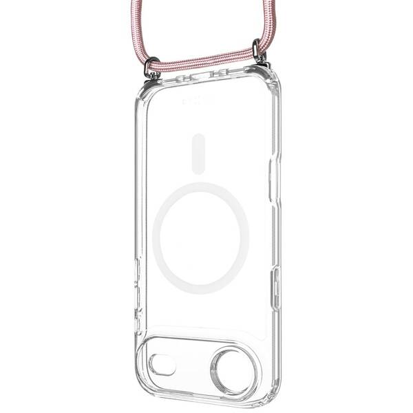 Kryt na mobil FIXED MagPure Neck s ružovou šnúrkou na krk na Apple iPhone Air priehľadný

