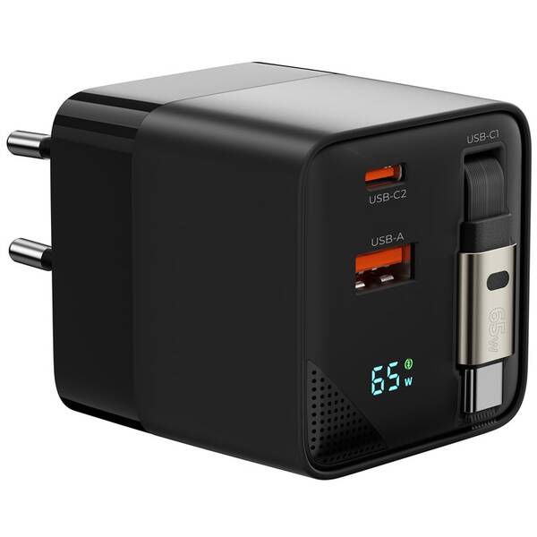 Nabíjačka do siete Mobile Origin Display Charger PW2 - 65W GaN USB-C/USB-A čierna

