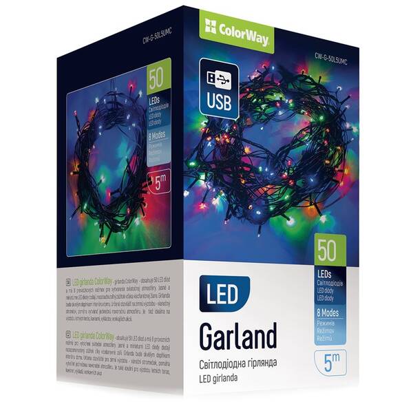 Vianočné osvetlenie ColorWay vnútorné, 50 LED, USB, 5m, viacfarebné 

