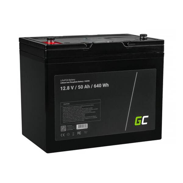 Olovený akumulátor Green Cell LiFePO4, 12V, 12.8V, 50Ah pre fotovoltaické systémy, kempovanie a lode čierny

