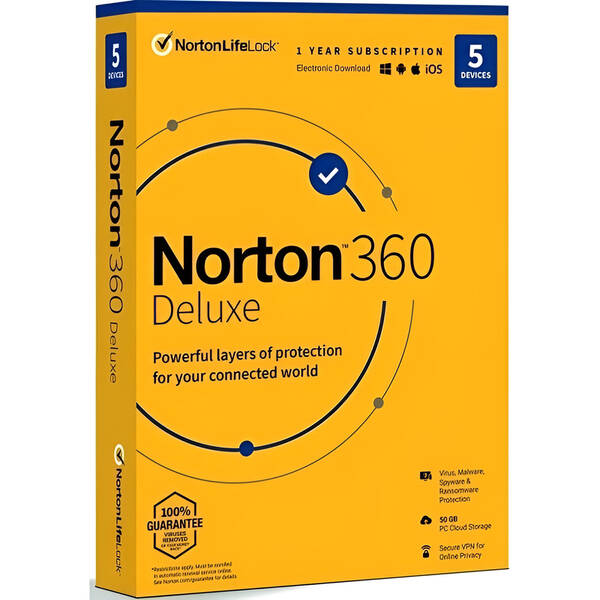 Softvér Norton 360 DELUXE 50GB CZ 1 užívateľ / 5 zariadení / 12 mesiacov (BOX) 

