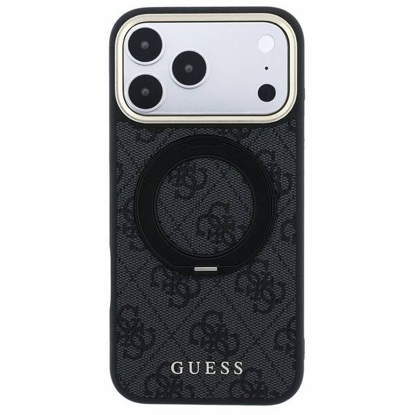 Kryt na mobil Guess PU 4G Ring Stand MagSafe na Apple iPhone 18 Pro Max čierny

