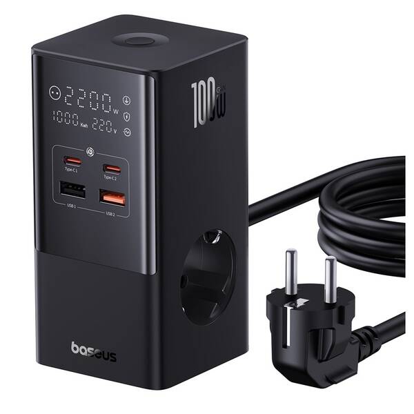 Nabíjačka do siete Baseus PowerCombo Tower 100W čierna

