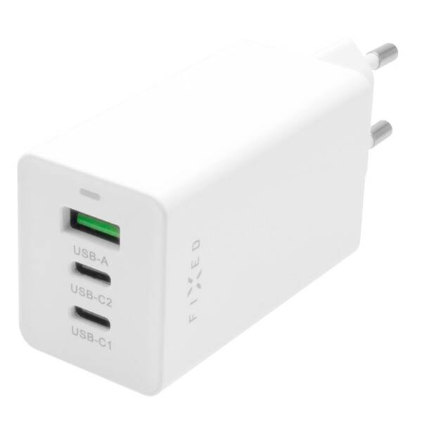 Nabíjačka do siete FIXED GaN USB, 2x USB-C PD, 65W biela

