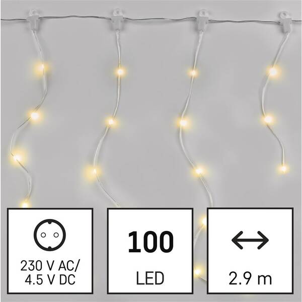 Vianočné osvetlenie EMOS 100 LED nano reťaz – cencúle, 2,9 m, vonkajšie aj vnútorné, teplá biela 

