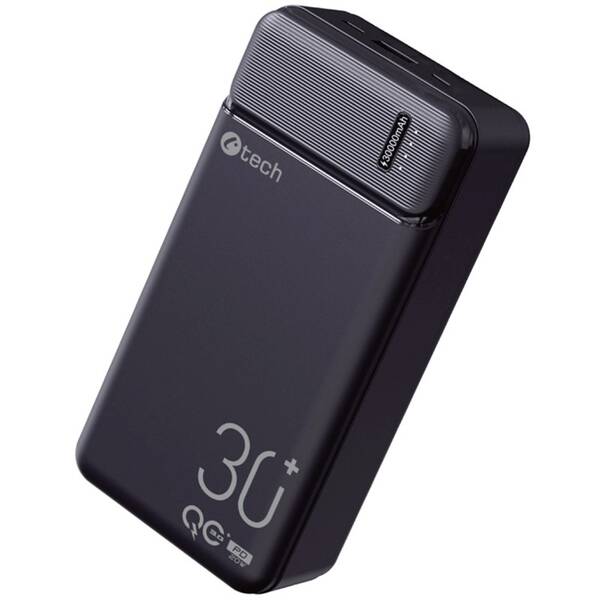 Powerbank C-Tech 30000 mAh, Li-Pol, 20W, USB-C/USB-A/micro USB čierny

